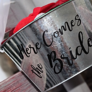 Here Comes the Bride, HCTB Decal, Flower Girl Sign Bucket,  Wedding Decal, Dog Sign, Vinyl Decal, Wedding Sign, Ring Bearer, Wagon Decal