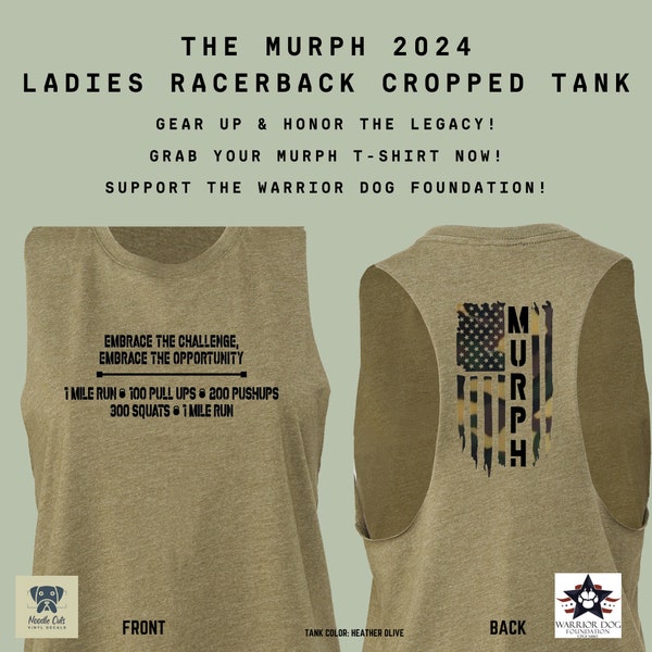 Murph 2024 Ladies Racerback Cropped Tank Hero WOD Desert Camo Flag w/Front-Back Designs Memorial Day Murph Challenge CrossFit Workout Shirts