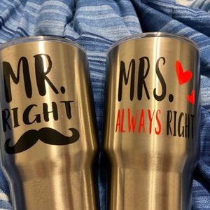 Mr. Right Mrs. Always Right Vinyl Decal Set, Handmade Humorous Gift, Engagement Wedding Gift Decor, Funny Home Accent, Mr. Mr., Mrs. Mrs.