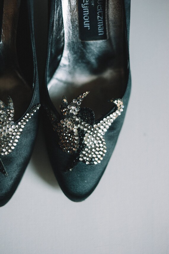 Vintage Satin Stuart Weitzman Black Pumps / 1980s… - image 3