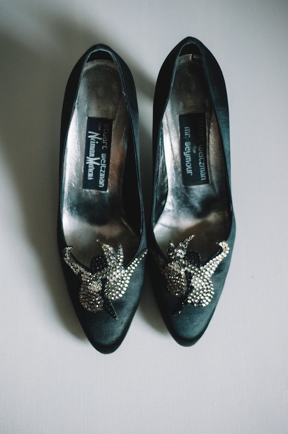 Vintage Satin Stuart Weitzman Black Pumps / 1980s