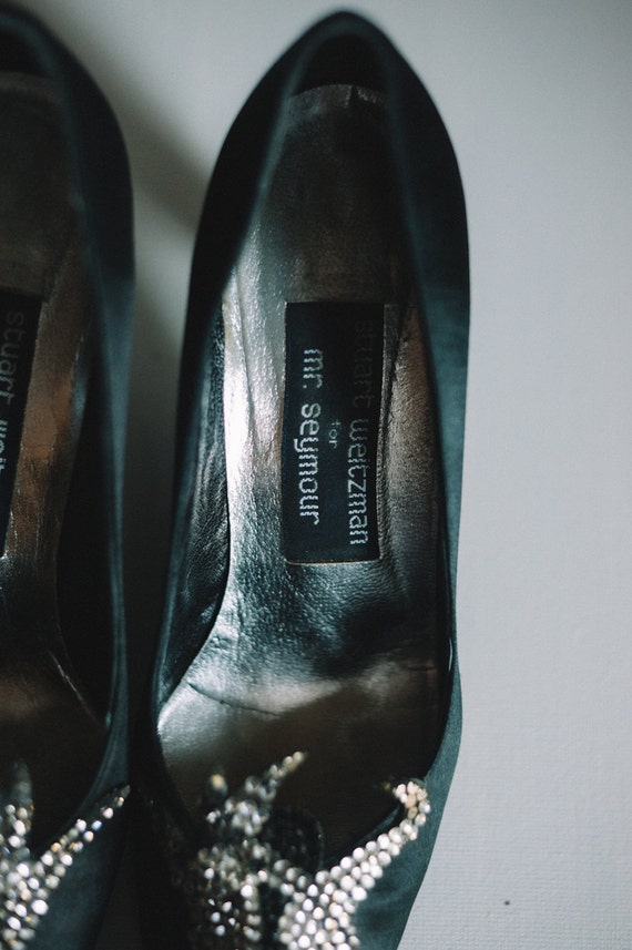 Vintage Satin Stuart Weitzman Black Pumps / 1980s… - image 4