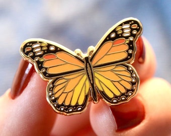 Butterfly pin - monarch butterfly enamel pin lapel pin hard enamel pin gold jacket patch mariposa