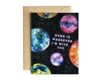 Solar System Card "Home is Wherever I'm with You" anniversary valentine gift stationery husband wife boyfriend girlfriend galaxy card space