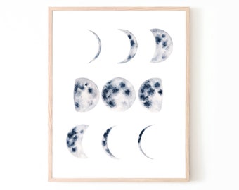 Moon Phases Print | home decor wall art moon decor moon art housewarming gift moon painting moon poster