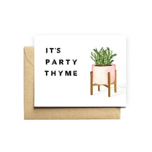 | de carte d’anniversaire « C’est la fête thym » doux simple punny plante mignonne carte d’anniversaire ami petite amie célébrer yay promotion graduation