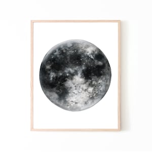 Full Moon Watercolor Print | black and white home decor wall art moon decor moon art housewarming gift moon painting moon poster