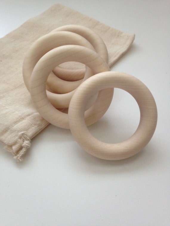Natural Eco Toy Wooden Rings 60mm. Set of 10 Organic Teething Rings 2 1//3in