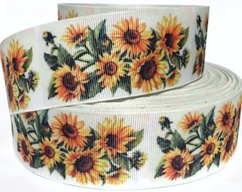 Sunflowers on Purple Nature Fabric 7//8/" Grosgrain Ribbon Wild Flowers