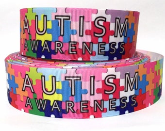 Grosgrain Ribbon 5/8", 7/8", 1.5" & 3" Autism Awareness Puzzle Pieces Colors Printed USA Seller ( Add to Cart, Save on Combine Shipping)