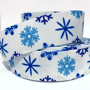 GROSGRAIN RIBBON 5/8",7/8" , 1.5", 3"  Blue Snowflakes on White Printed Gifts ( Buy Another One, Add to Cart,  Save on Combine Shipping