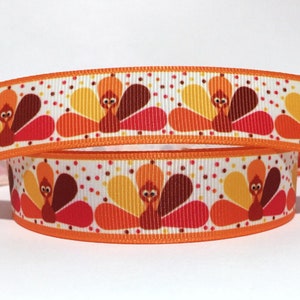 GROSGRAIN RIBBON 5/8, 7/8", 1.5", 3" Thanksgiving Day Turkey Dots Printed ( Buy Another One, Add to Cart,  Save on Combine Shipping )