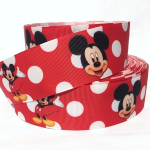 GROSGRAIN RIBBON 5/8&quot;, 7/8&quot;, 1.5&quot; & 3&quot; Mickey Mouse White dots on Red Printed M1M (Buy Another One, Add to Cart,  Save on Combine Shipping )
