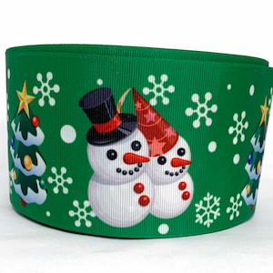 GROSGRAIN RIBBON  5/8&quot;, 7/8&quot;, 1.5&quot; & 3&quot; Christmas Holiday Green Tree Snowman C1  (Buy Another One, Add to Cart, Save on Combine Shipping )
