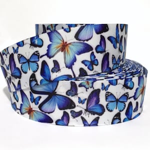 Grosgrain Ribbon 5/8&quot;, 7/8&quot;, 1.5&quot; & 3&quot; Butterflies Butterfly B2T Blue Printed - USA Seller (  Add to Cart,  Save on Combine Shipping )