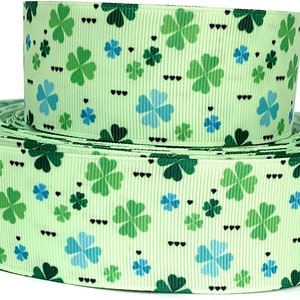 GROSGRAIN RIBBON 5/8", 1.5", 7/8" St. Patrick's Day Clovers Green & Blue Printed  ( Add to Cart,  Save on Combine Shipping )
