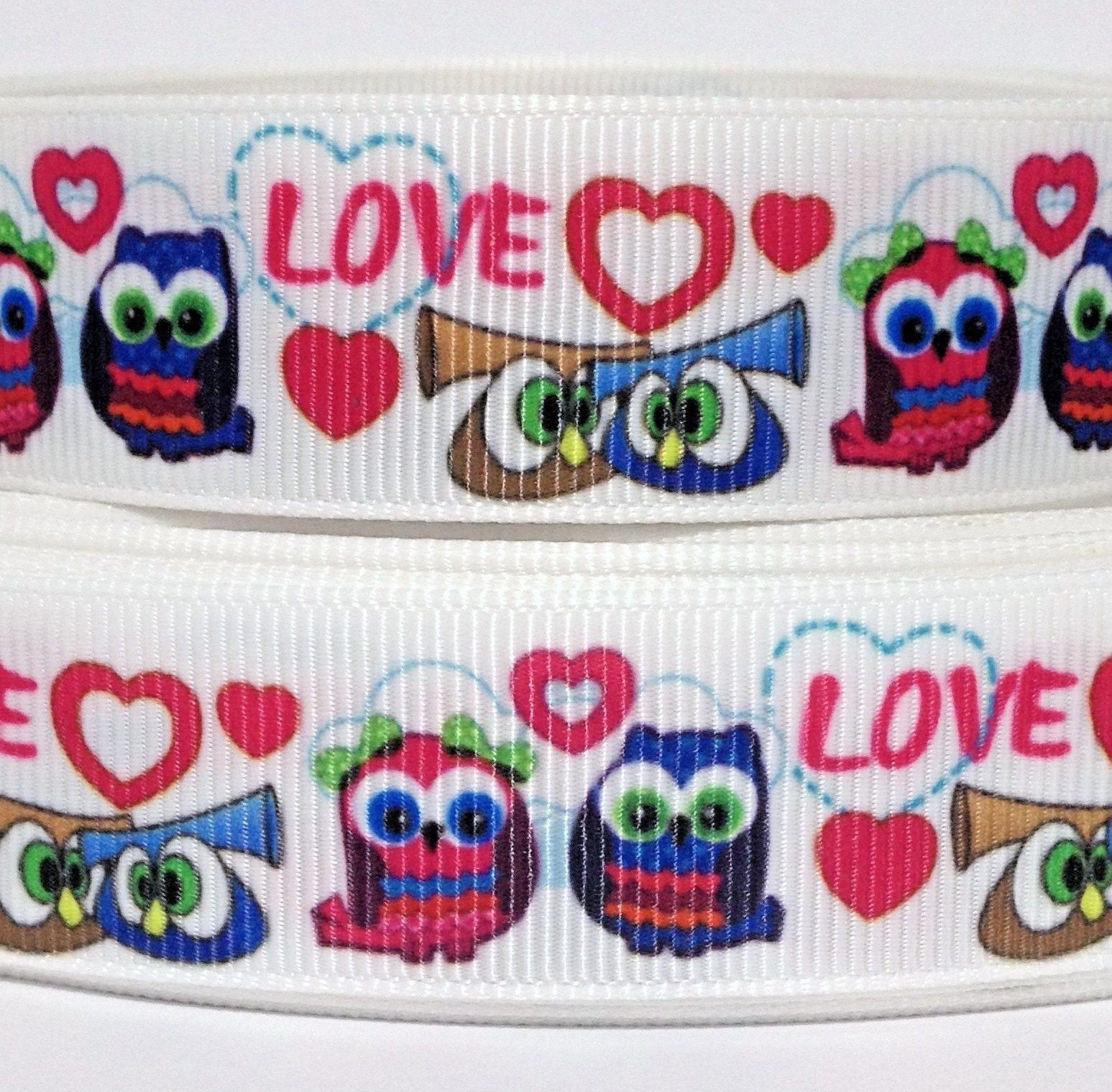 Grosgrain Ribbon 7/8" Valentine's Day Owls Love Hearts V27 Printed USA Seller ( Buy Another