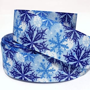 GROSGRAIN RIBBON 5/8&quot;, 7/8&quot;,  1.5&quot;, 3&quot; Snowflakes Blue Christmas Winter Printed ( Add to Cart, Save on Combine Shipping)