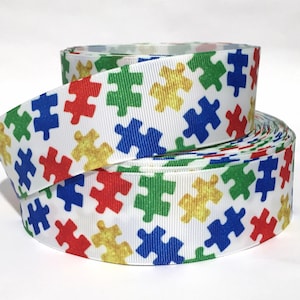 Grosgrain Ribbon 5/8", 7/8", 1.5" & 3" Autism Awareness Puzzle Pieces Printed AU15 USA Seller ( Add to Cart, Save on Combine Shipping)