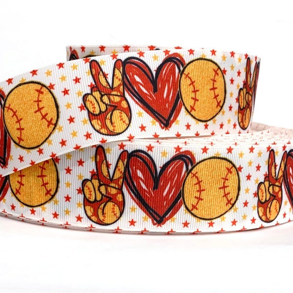 GROSGRAIN RIBBON 5/8", 7/8", 1.5" & 3" Peace Sign Love Hearts Softball Baseball ( Buy Another One, Add to Cart,  Save on Combine Shipping )