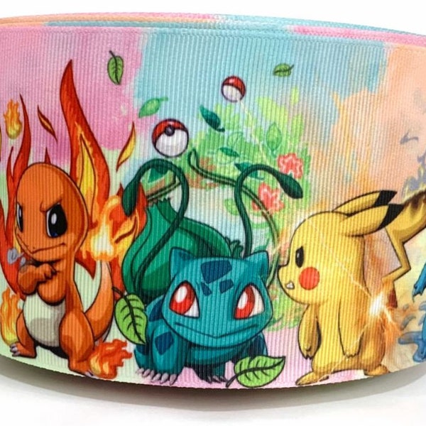 GROSGRAIN RIBBON 5/8", 7/8", 1.5", 3" POKEMON Stripes Printed For Gifts Birthday party Add to Cart Save on Combine Shipping