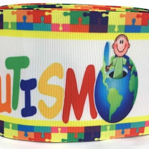 Grosgrain Ribbon 5/8&quot;, 7/8&quot;,  1.5&quot; & 3&quot; AUTISM Awareness Puzzle Pieces Kids Printed  ( Add to Cart,  Save on Combine Shipping )