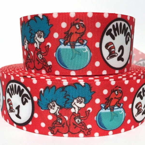 Grosgrain Ribbon 5/8", 7/8", 1.5" & 3" Cat in the Hat Thing Printed Sold By the Yard ( Add to Cart,  Save on Combine Shipping)