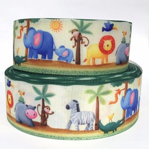 Grosgrain Ribbon 5/8", 7/8", 1.5" & 3" Safari Animals Elephant Zebra Lion Monkey Alligator Printed Add to Cart, Save on Combine Shipping