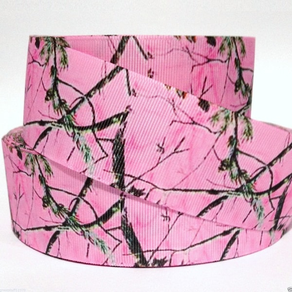 GROSGRAIN RIBBON  5/8", 7/8", 1.5" , 3" Camo Tree Camouflage Pink CM1 Printed ( Buy Another One, Add to Cart,  Save on Combine Shipping )