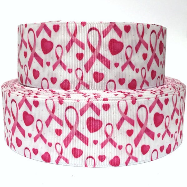 GROSGRAIN RIBBON 5/8", 7/8", 1.5", 3" Breast Cancer Awareness Hearts Ribbon Printed Sold By the Yard ( Add to Cart, Save on Combine Shipping