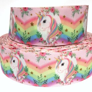 GROSGRAIN RIBBON  5/8", 7/8", 1.5" & 3" Unicorns Flowers Printed  ( Buy Another One, Add to Cart,  Save on Combine Shipping )