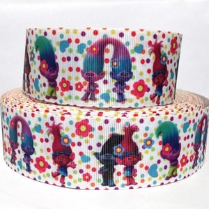 GROSGRAIN RIBBON 5/8", 7/8", 1.5", 3" Trolls Cartoons Dots For Gifts Birthday Halloween party (Add to Cart,  Save on Combine Shipping )