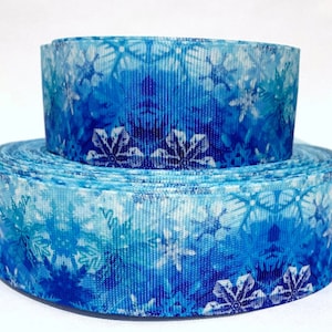 GROSGRAIN RIBBON 5/8", 7/8",  1.5", 3" Snowflakes Blue Mist Christmas Snow Winter Printed ( Add to Cart, Save on Combine Shipping)