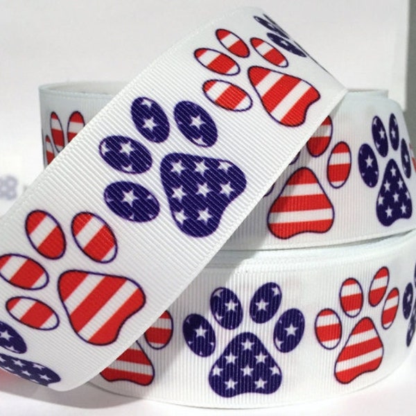 Grosgrain Ribbon 5/8", 7/8", 1.5", 3" 4th of July Paw Prints Independence Day Puppy Dog Printed  Add to Cart,  Save on Combine Shipping