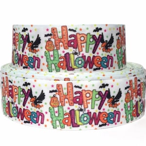 Grosgrain Ribbon 5/8", 7/8", 1.5", 3" Happy Halloween Bats Printed USA Seller ( Buy Another One, Add to Cart,  Save on Combine Shipping )
