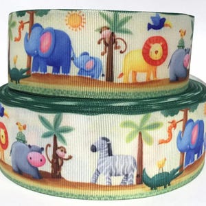 Grosgrain Ribbon 5/8", 7/8", 1.5" & 3" Safari Animals Elephant Zebra Lion Monkey Alligator Printed Add to Cart, Save on Combine Shipping