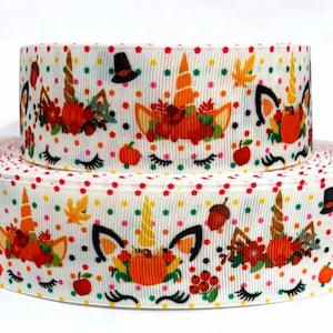 Grosgrain Ribbon 5/8&quot;, 7/8&quot;, 1.5&quot; Thanksgiving Day Unicorns Fall Printed USA Seller Buy Another One, Add to Cart,  Save on Combine Shipping