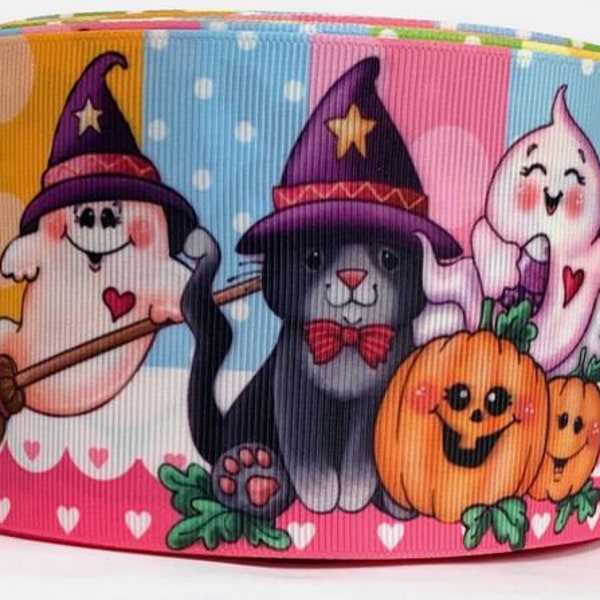 Grosgrain Ribbon 5/8",7/8", 1.5", 3" Halloween Friendly Ghost Pumpkin Birthday hairbow  USA Seller (  Save on Combine Shipping )