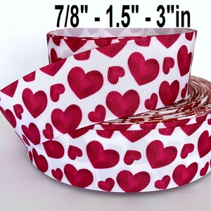 GROSGRAIN RIBBON 5/8", 7/8", 1.5" & 3" Valentine's Mother's Day Hearts Vd Printed Sold  By the Yard (Add to Cart, Save on Combine Shipping )