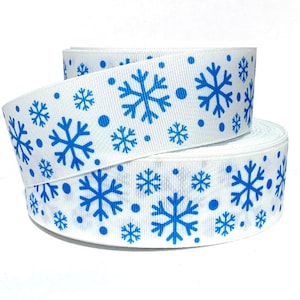 GROSGRAIN RIBBON 5/8&quot;, 7/8&quot;,  1.5&quot;, 3&quot; Snowflakes Blue Ice Christmas Winter Printed  Buy Another One, Add to Cart, Save on Combine Shipping