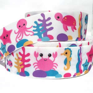 GROSGRAIN RIBBON 5/8", 7/8", 1.5", 3"  Sea Ocean Crabs Starfish Fish Turtle Octopus Printed  -  ( Add to Cart,  Save on Combine Shipping )