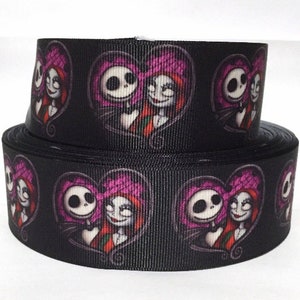 GROSGRAIN RIBBON 5/8", 7/8", 1.5 & 3" Nightmare Before Christmas H115 Black Pink Printed Halloween ( Add to Cart,  Save on Combine Shipping)