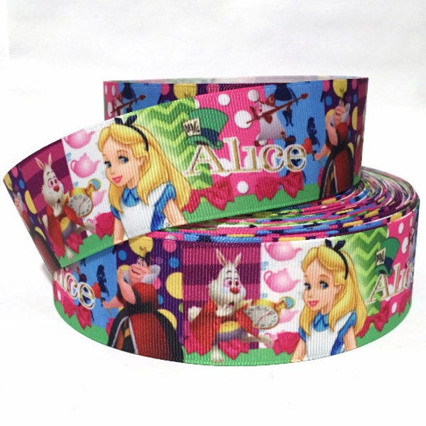 GROSGRAIN RIBBON 5/8", 7/8", 1.5", 3" Alice in Wonderland AL7 Printed  ( Buy Another One, Add to Cart,  Save on Combine Shipping )