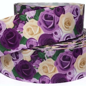 Grosgrain Ribbon 5/8",7/8",1.5", 3" Flowers Roses Spring Summer Purple Lavender Beige Valentine's  ( Add to Cart, Save on Combine Shipping )