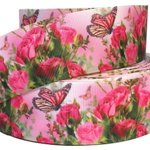 Grosgrain Ribbon 5/8", 7/8", 1.5", 3" Flowers Roses Butterflies Mother's Valentine's Day  Printed (Add to Cart, Save on Combine Shipping )