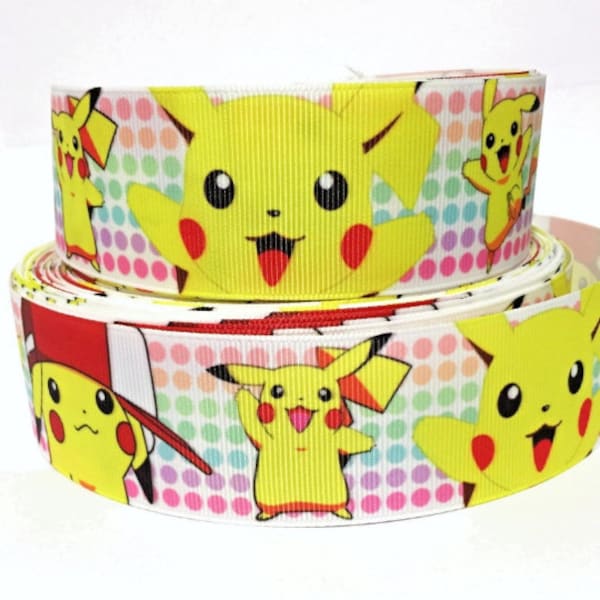 GROSGRAIN RIBBON 5/8", 7/8", 1.5", 3" POKEMON Pikachu Dots Printed For Gifts Birthday party Add to Cart Save on Combine Shipping