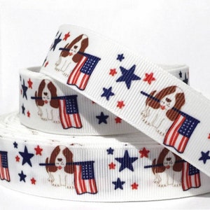 Grosgrain Ribbon 5/8", 7/8", 1.5", 3" 4th of July Independence Day Puppy Dog Flag USA Peace Printed  Add to Cart,  Save on Combine Shipping