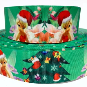 GROSGRAIN RIBBON 7/8&quot;& 1.5&quot; Christmas Princess Tinkerbell Santa Hat Printed  Gifts Party - Hair-bows ( Save on Combine Shipping )