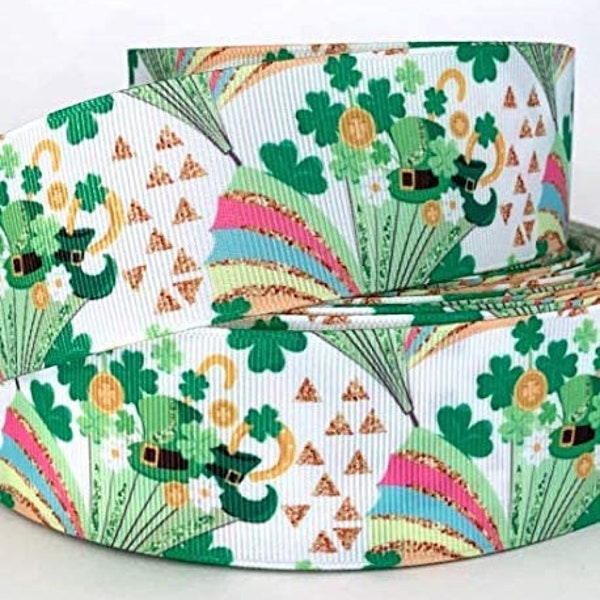 GROSGRAIN RIBBON 5/8", 1.5", 7/8" & 3" St. Patrick's Day Rainbows Clovers Green Printed  ( Add to Cart,  Save on Combine Shipping )