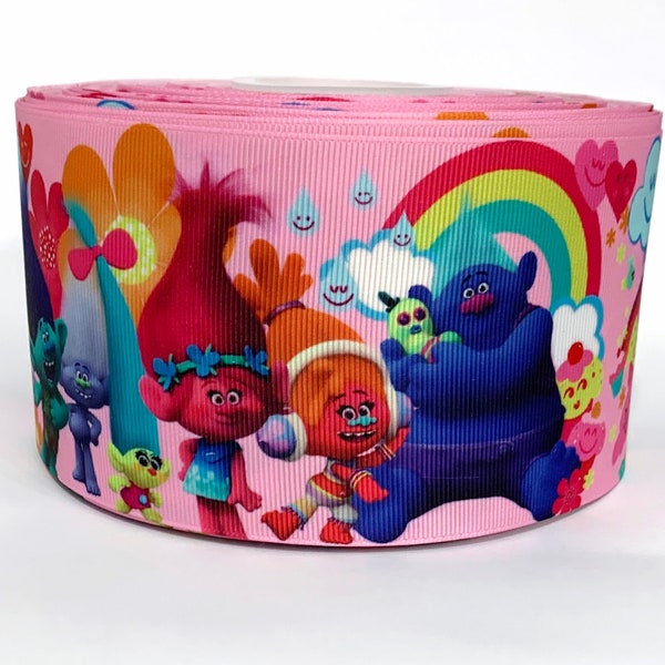 GROSGRAIN RIBBON 5/8", 7/8", 1.5", 3" Trolls Cartoons For Gifts Birthday Halloween Christmas party (Add to Cart,  Save on Combine Shipping )